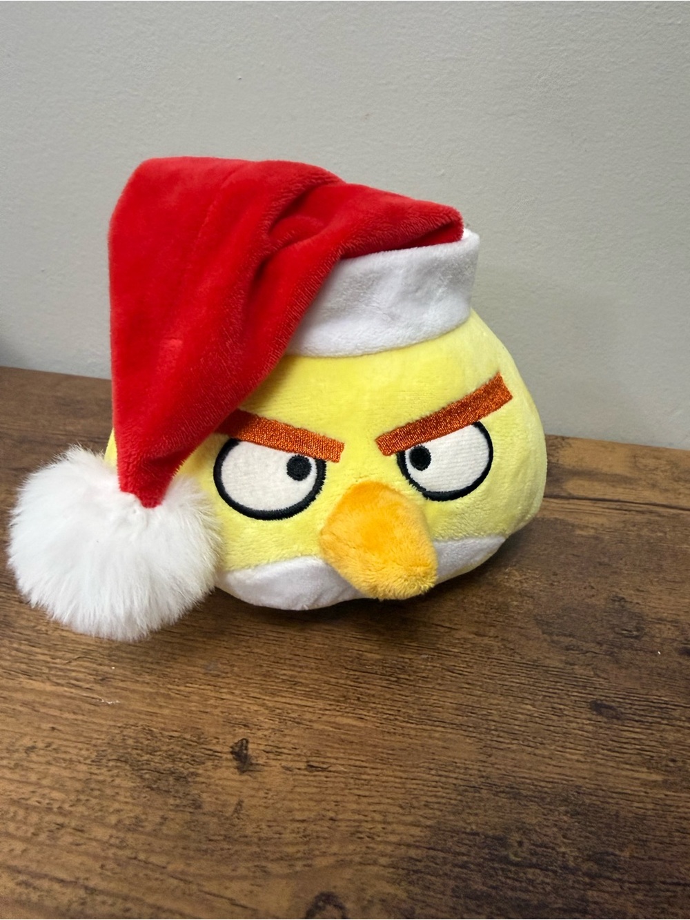 Yellow Angry Bird Plush with Red Santa Hat - Holiday Plush